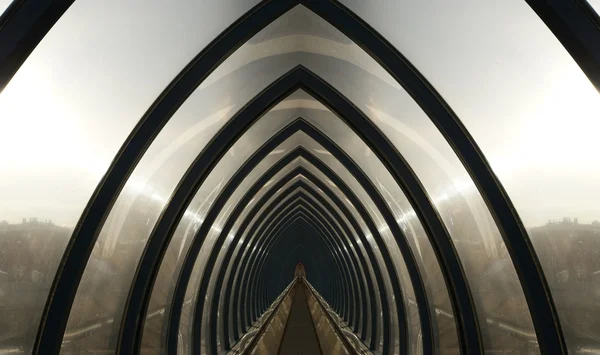 Tunnel en verre moderne. L'abstraction architecturale — Photo