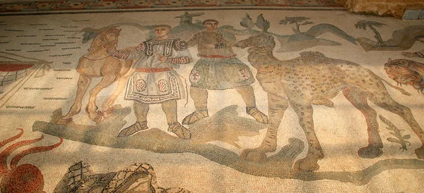 Фрагмент мозаики Roman Villa Romana del Casale, Сицилия — стоковое фото
