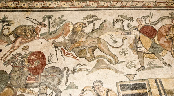 Mosaic fragment Roman Villa Romana del Casale, Sicily — Stock Photo, Image