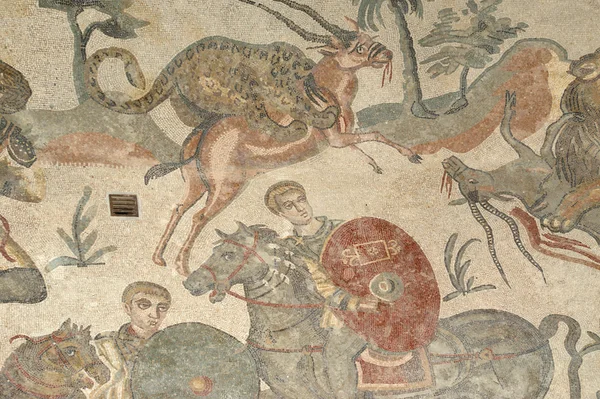 Mozaika fragmentu rzymskiej willi romana del casale, Sycylia — Zdjęcie stockowe