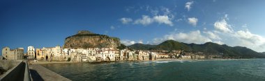 Panoramic view of the Cefalu waterfront. Sicily, Italy clipart