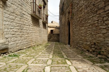 eski sokaklar eski İtalyan tarzı. Erice, Sicilya, İtalya