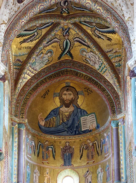 El Cristo Pantokrator. Catedral-Basílica de Cefalú, Sicilia — Foto de Stock
