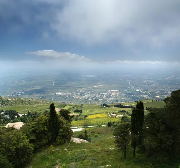 Panoramic landscape of a mountain valley with a aerial view. Sicily. Italy — Stock Photo, Image