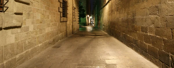 Gotischen Viertel in der Nacht. leere gassen in barcelona — Stockfoto