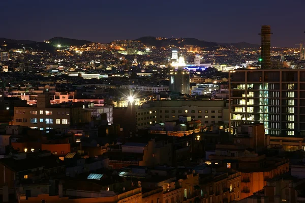Nacht uitzicht vanaf Montjuic in Barcelona, Spanje Spanje. — Stockfoto