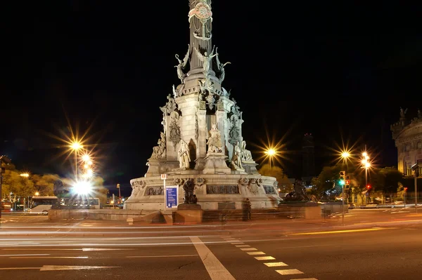 stock image Chistopher Columbus monument at night. Barcelona, Spain