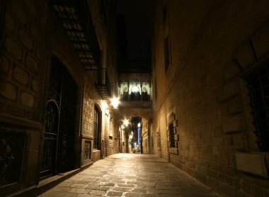 Gothic quarter at night. Empty alleyways in Barcelona
