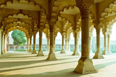 Gallery of pillars at Agra Fort. Agra, Uttar Pradesh, India clipart