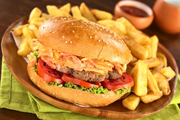 Hamburger with French Fries — Stock Photo, Image