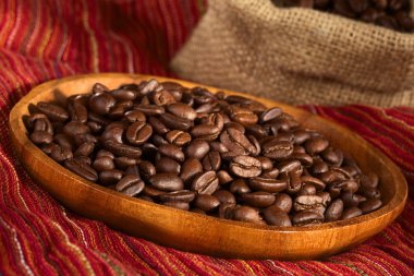 Coffee Beans on Wooden Plate clipart