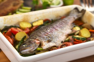 Baked Trout and Vegetables clipart