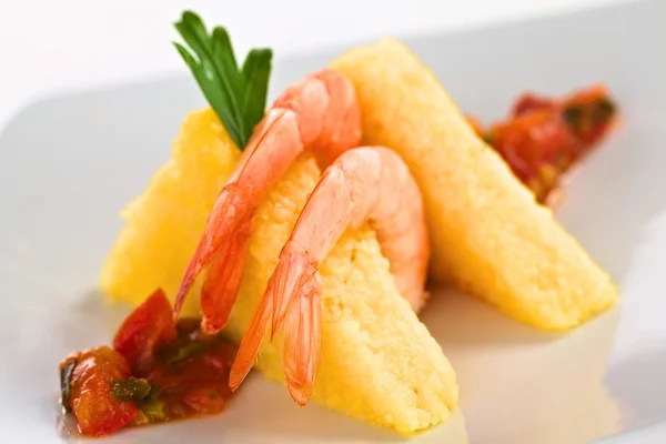 Polenta with Shrimp — Stock Photo, Image