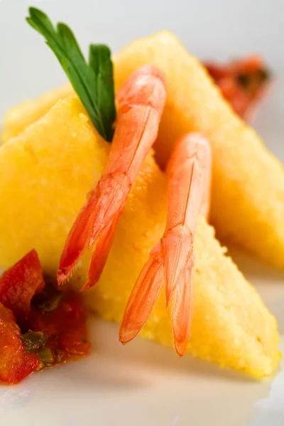 Polenta with Shrimp — Stock Photo, Image