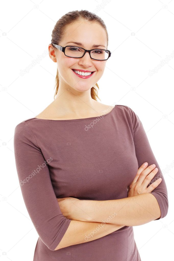 Successful smiling business woman in glasses