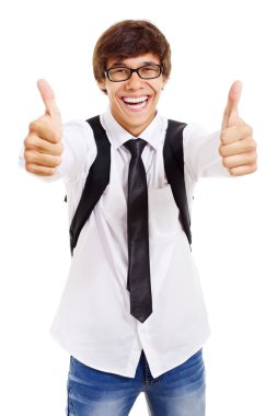 Happy student shows thumb up clipart