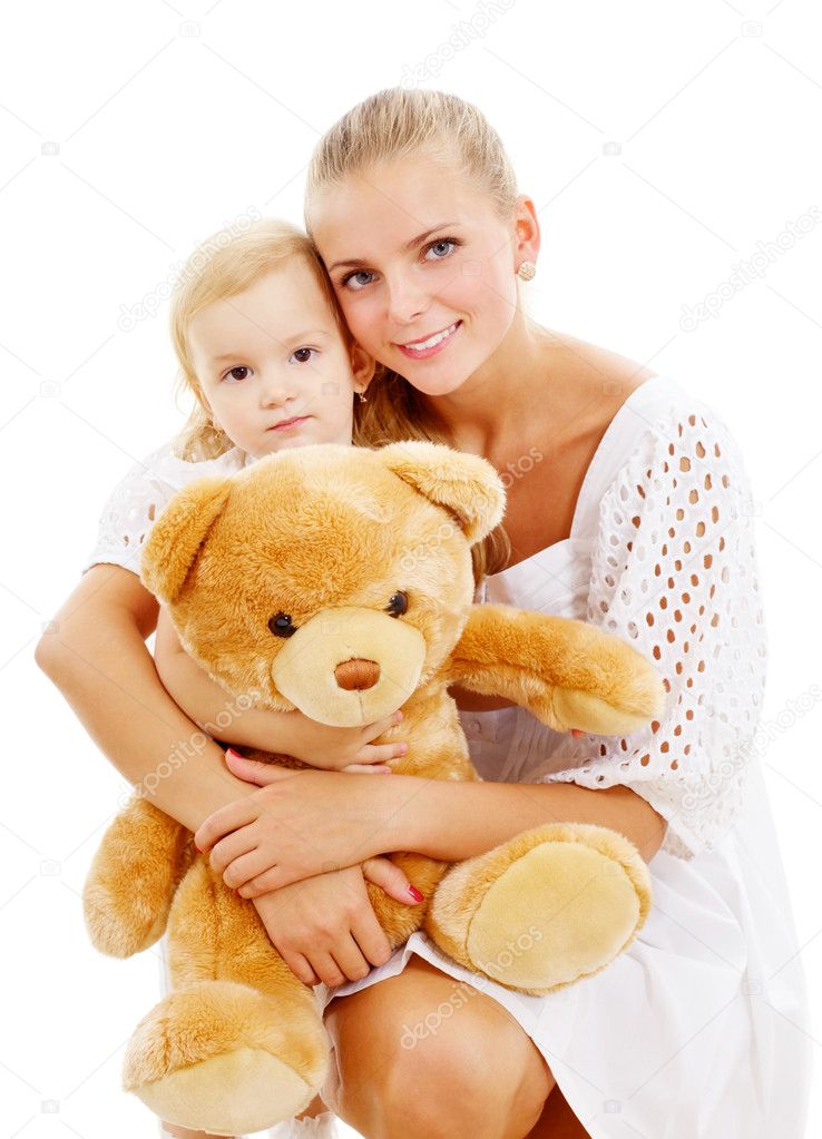 Mother and daughter with big toy