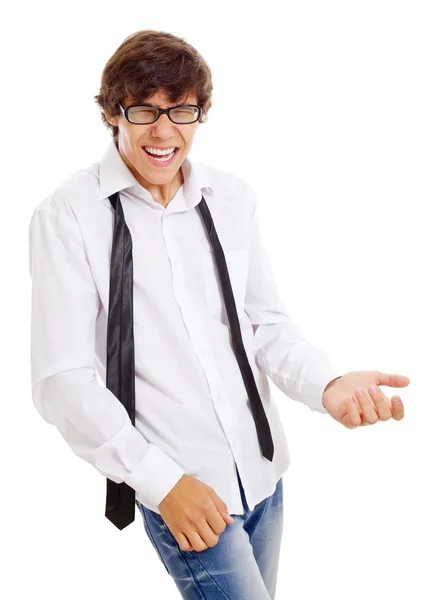 Relaxed guy with imaginary guitar — Stock Photo, Image