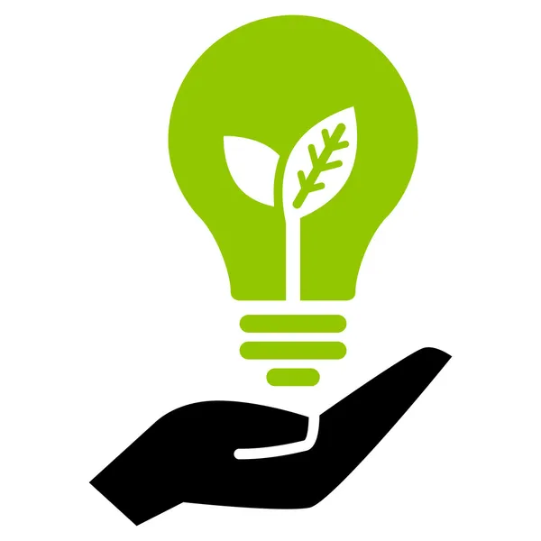 Groene ecologie lamp op hand — Stockvector