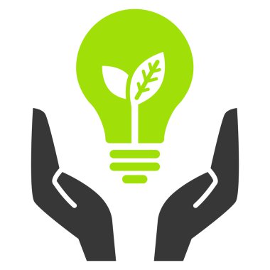 Green ecology bulb in open hands clipart