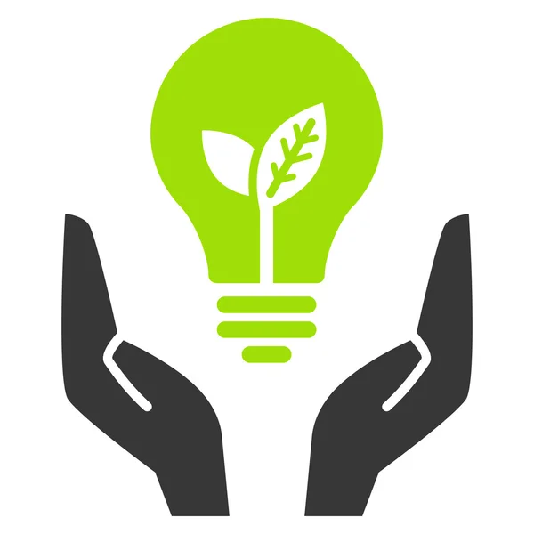 開いている手の緑色のエコロジー電球 — ストックベクタ