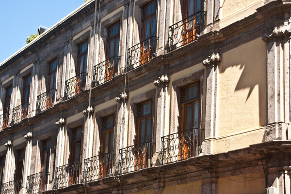 Side view of historic St. Francis Hotel in downtown Guadalajara, Mexico