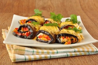 Eggplant rolls stuffed with cheese clipart