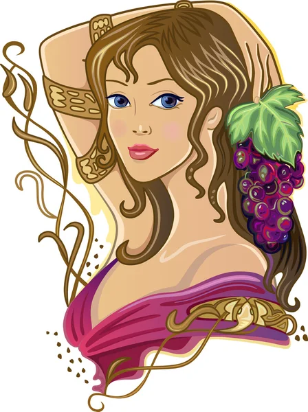 Girl with a bunch of grapes — Stock Vector