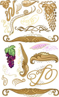 Decorated set for wine label clipart