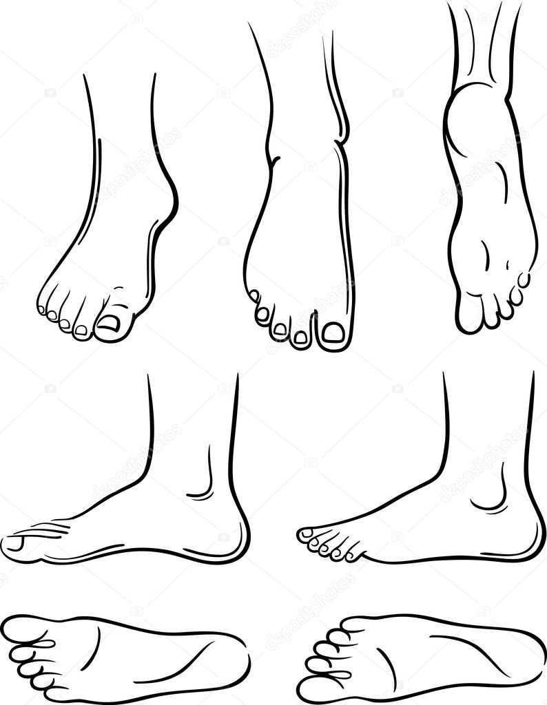 Seven man feet isolated on white background