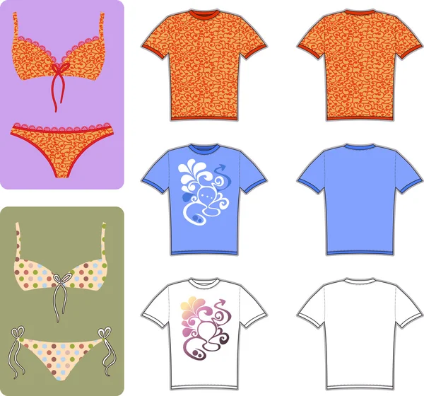 Badeanzug und T-Shirt farbiges Modell isoliert (Vektor-Set) — Stockvektor