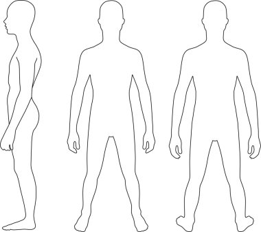 Full length profile, front, back view of a teenager boy clipart