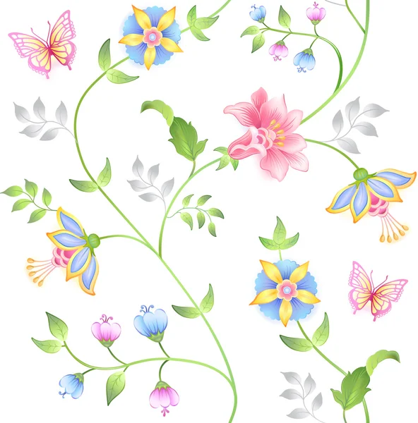Decoración de elementos florales sin costura conjunto — Vector de stock