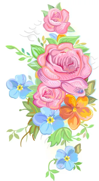 Bouquet de roses et de myosotis — Image vectorielle