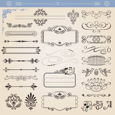 Vector calligraphic decoration elements set clipart