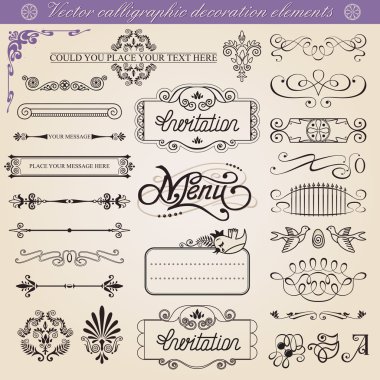 Vector calligraphic decoration elements set clipart