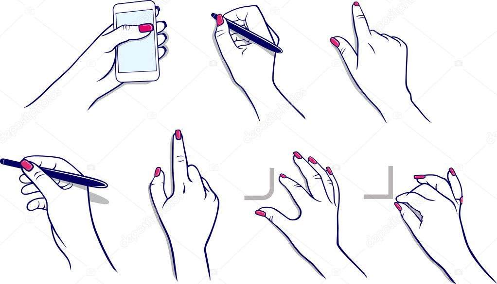 Hands using tablet, media player, stylus
