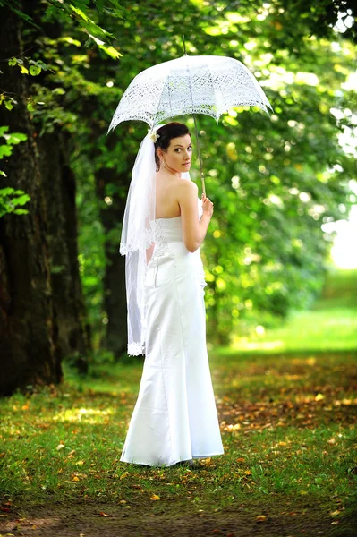 Nevěsta s deštníkem — Stock fotografie
