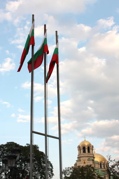 stock image Bulgarian flags & St. Alexander Nevsky, Sofia