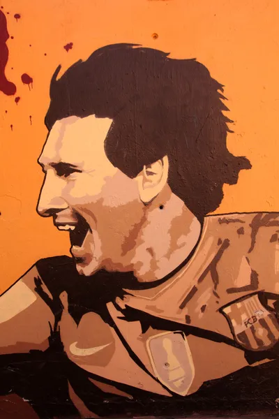 Graffiti zu Ehren von Lionel Messi in Barcelona lizenzfreie Stockfotos