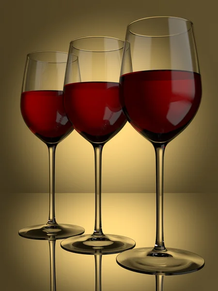 3 red Wine glasses — Stock Photo, Image