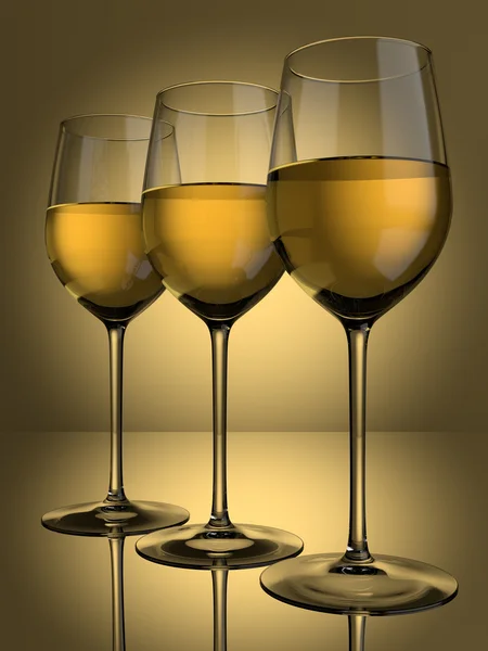 3 White wine glasses — Stock Photo, Image