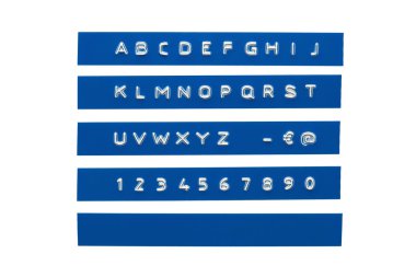 Embossed alphabet on blue plastic tape clipart