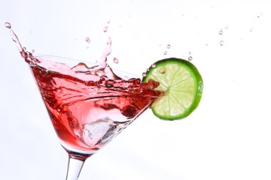 Red cocktail with lime on white clipart