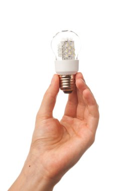 Hand holding led bulb lamp clipart