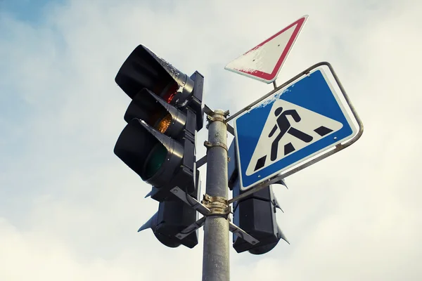 Traffic lights and signs — Stock Photo, Image