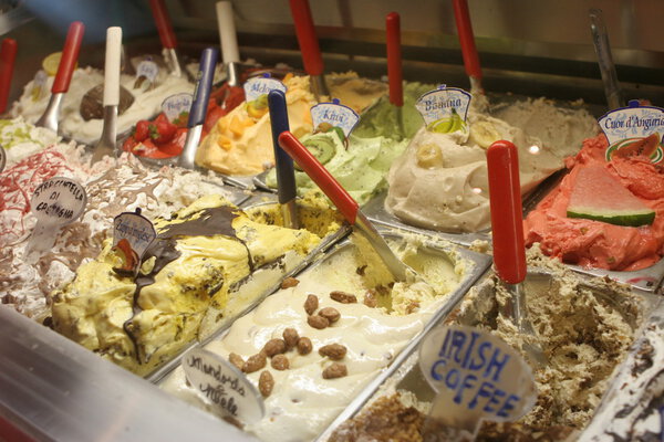 Tasty combination of different types of ice cream