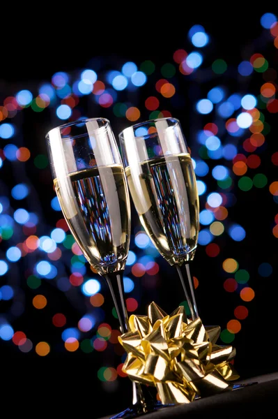 Champagne glasses with decoration — Stock Photo, Image