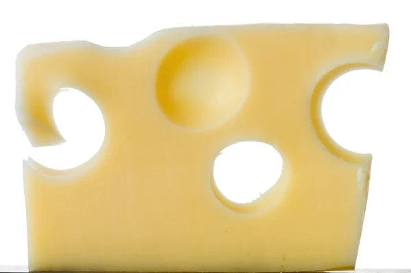 Fatia de queijo suíço isolado em branco — Fotografia de Stock