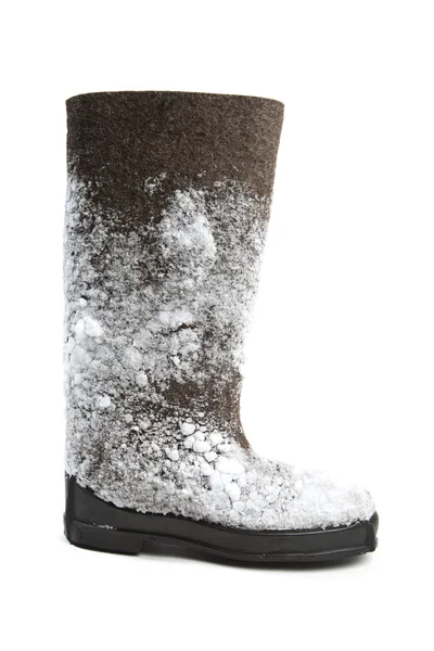 Felt boots with snow isolated on white — Stock Photo, Image